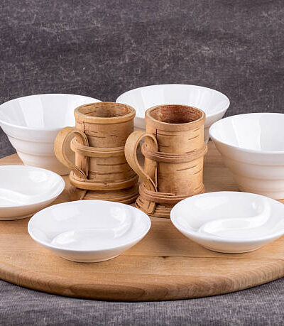 A set of dishes and serving items.